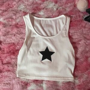 White crop top with black star